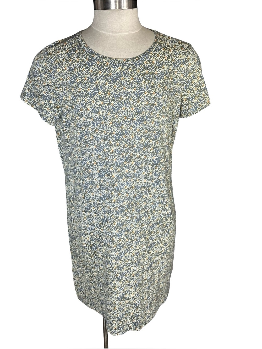 Toad&Co Windmere II Dress XL Blue Yellow Geometric Floral Starburst T-Shirt Knit